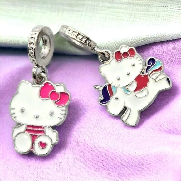 2-Pack Hello Kitty Bracelet Charms Dangle Sanrio Cat Bow Unicorn Girly Kawaii - Picture 1 of 1